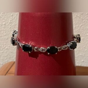 Black Spinel and Rhodilyte Garnet Sterling Silver Tennis Bracelet
